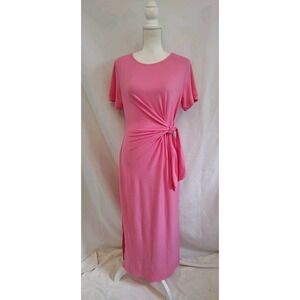 NWT Anrabess Flamingo Pink Spring T Shirt Dress Tie Side Maxi Short Sleeve Sz M